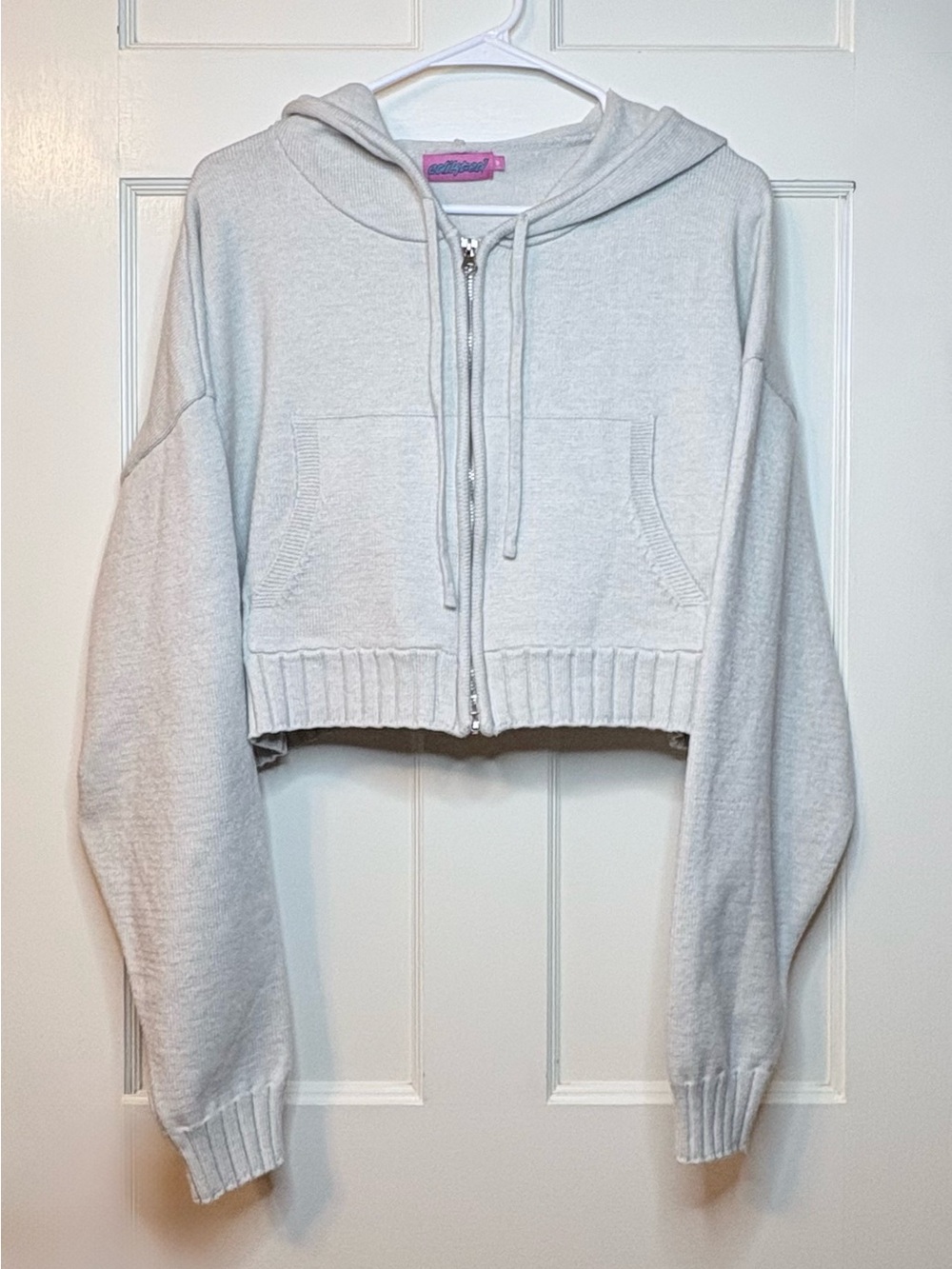 Cropped Zip Hoodie - Light Gray